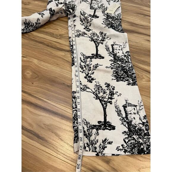 Joie NWT Pants Wide Leg Linen Tree Printed Ivory/Black Pockets sz 8 - Picture 7 of 9